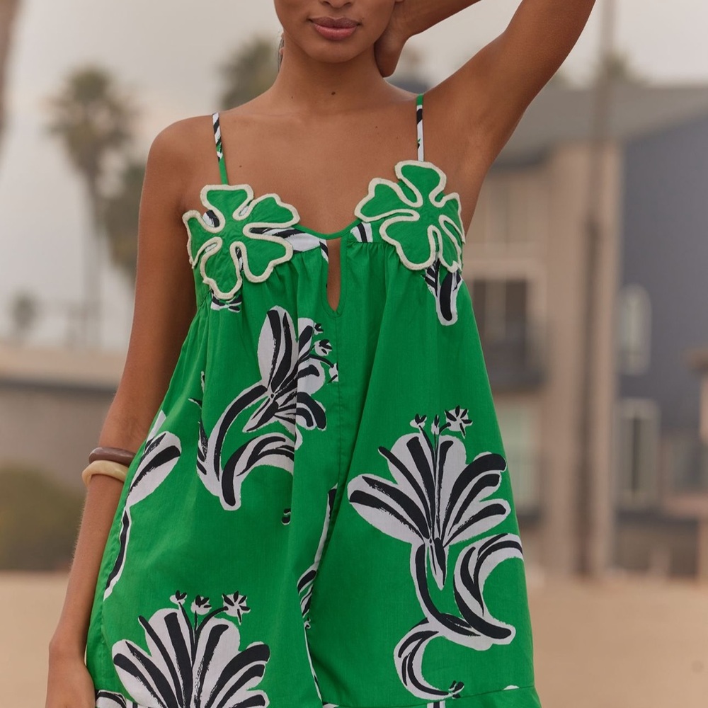 Green Floral Spaghetti-Strap Jumpsuit